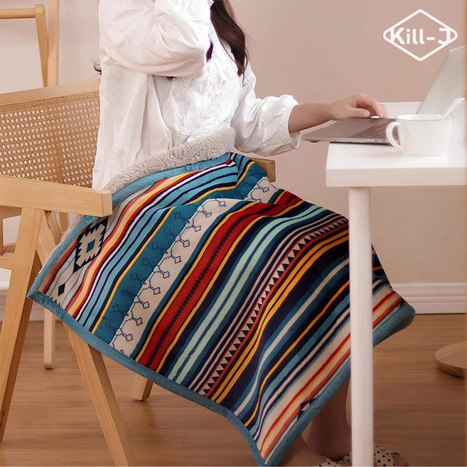 킬제이 체크 양면 밍크 담요 부드러운 극세사 플리스 겨울 블랭킷 포근한 소파이불, 블루