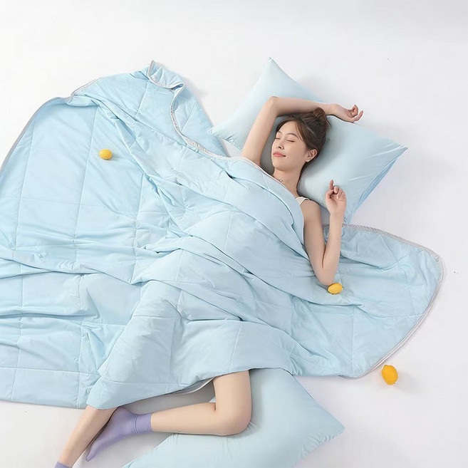 클라우드벨 냉감 이불 여름용 워셔블 쿨링 차렵이불 부드러운 촉감 통기성 좋은 에어컨 이불, 블루