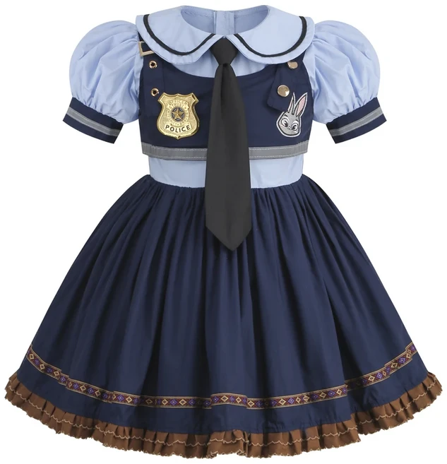 주디 코스프레 의상 어린이 카니발 파티 드레스 소녀 넥타이 머리 장식 벨트 양말 경찰 역할 놀이 영화 유, 03 100cm, 04 Judy Dress A