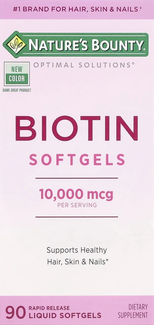 Nature's Bounty Optimal Solutions® 비오틴 소프트젤 10000mcg 속방형 액상 소프트젤 90정, 1개 - 쿠팡