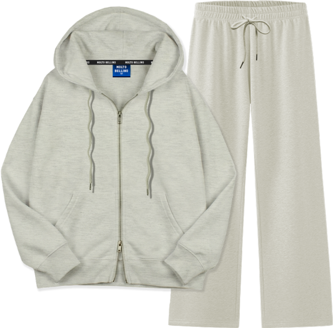 몰토벨리노 무지 스탠다드핏 투웨이 크롬지퍼 후드집업 상하세트