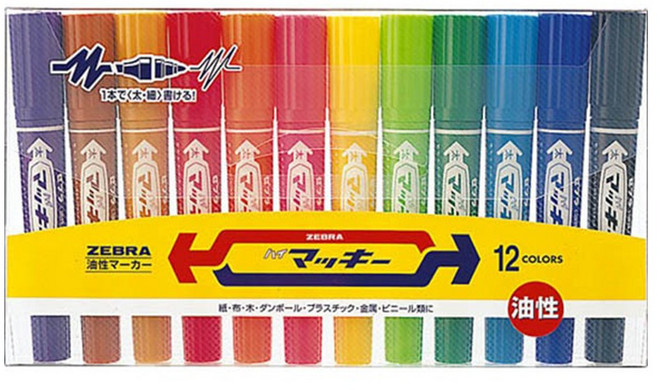 제브라 하이 맥키 유성 매직 트윈 타입 12색 세트, 혼합 색상, 1개