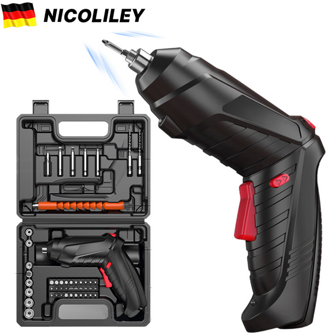 nicoliley 독일 전동 드라이버 3.7V 가정용 전동드릴 47종 휴대용 공구세트, 1세트