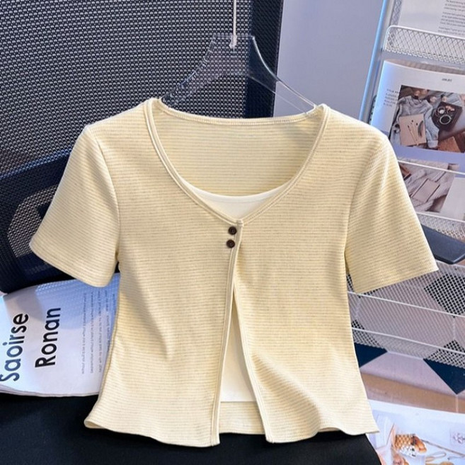 해피유통어린이 여아 버튼 오픈 반팔 티셔츠 발랄한 패셔너블 디자인14세 이상 XG03