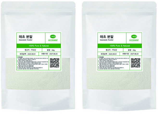 [에코디언트] 100% 해초 분말 가루 천연팩 마사지팩 해초팩, 2개, 해초분말, 50g