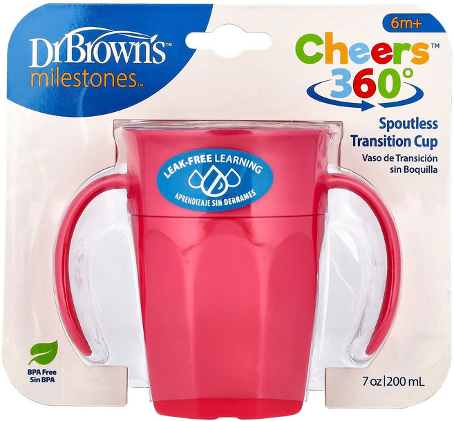 Dr Browns Milestones Cheers360 트레이닝 컵 6개월 이상 핑크 200ml(7oz) DBW-31252