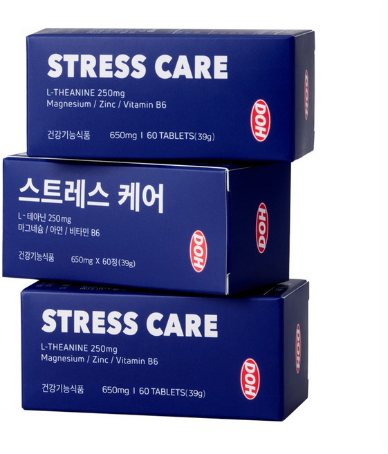 DOH 스트레스 케어 정신과전문의 대표가 만든 영양제 (테아닌 트립토판 마그네슘 비타민 B6 아연) [원산지:국산], 3개, 60정