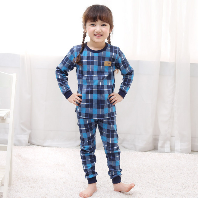 아동용 체크 네이비 9부 30수 후라이스 실내복 상하벌