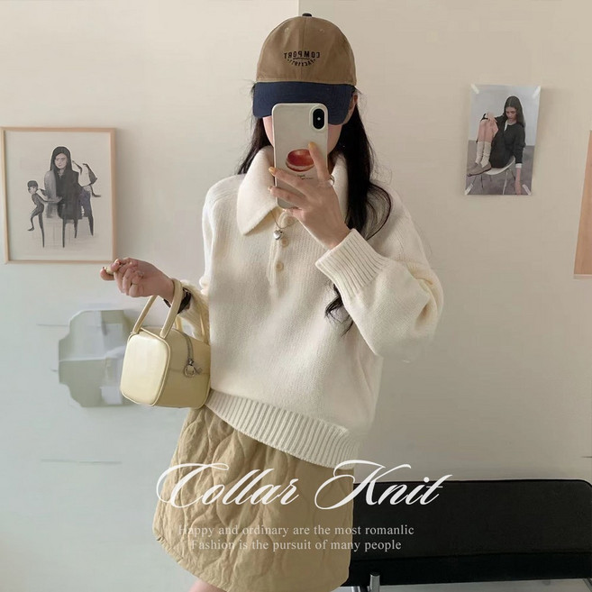 [순이] C.여성 솜사탕 카라넥 루즈핏 니트