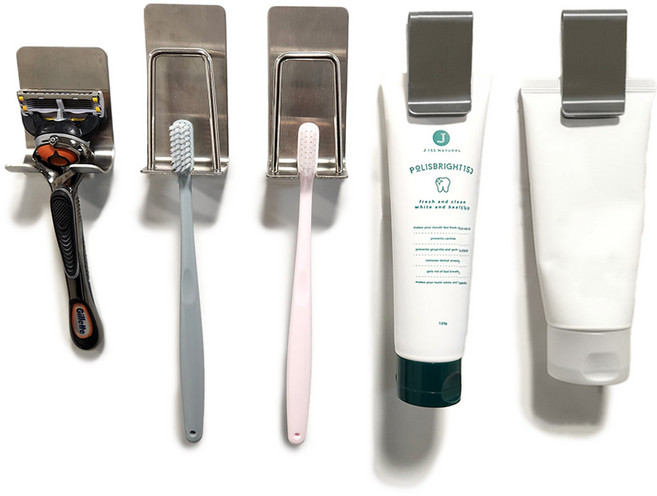 올 스텐 칫솔걸이세트 2인세트 생활친구(2세대), 1세트, 실버