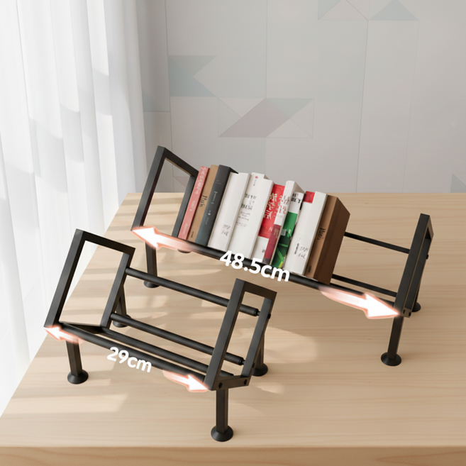 디베나 길이조절 철제 책꽂이 확장형 인테리어 책장, 블랙