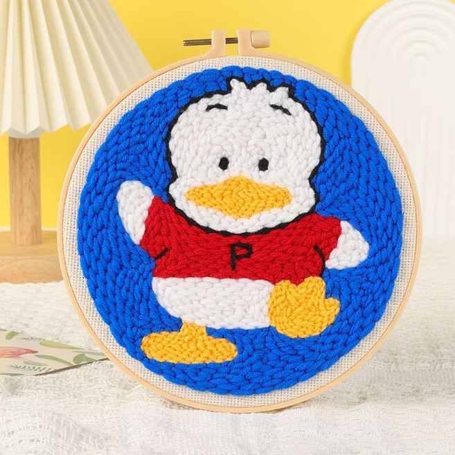 戳戳繡 手工DIY毛線材料包 刺繡擺件禮物, 1個, 貝克鴨材料包含戳針教程