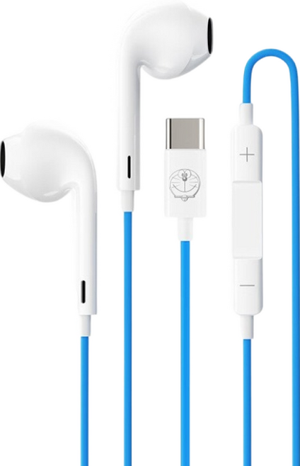 StarR 도라에몽 ES08 C타입 유선 이어폰 RAU0746, 화이트 + 블루