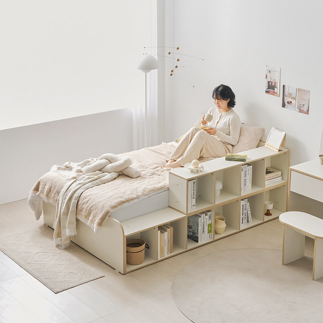 라자가구 소요 파티션 책장 공간분리 벙커 수납침대 프레임 SS A형, SS (A형), 크림화이트