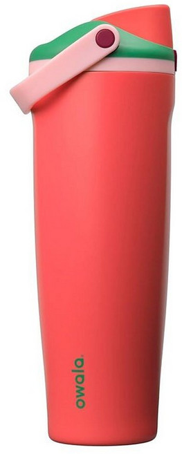 Owala FreeSip Sway 단열 스테인리스 스틸 물병 양방향 빨대 및 버킷 손잡이 여행 학교 스포츠용 887.2ml(30온스) BPA 프리 누출 방지 딸, 딸기 밭