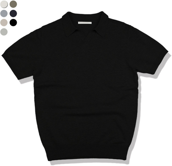 오마보이 남성용 비스코스 오픈카라 반팔 니트