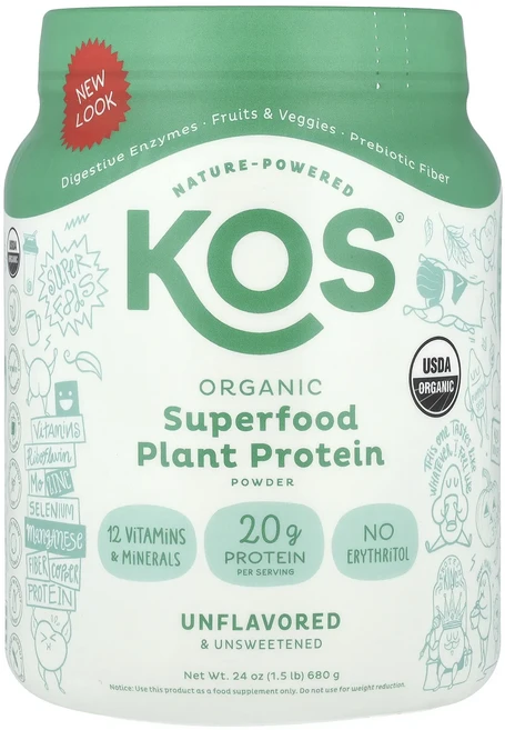 새해 건강을 선물하세요 KOS 유기농 슈퍼 푸드 식물성 단백질 분말 무맛 및 무가당 680g(1.5lb) 특별관리진행, KOS유기농슈퍼푸드식물성단백질분말무맛및무가당680g15, 680g, 1개 - 쿠팡