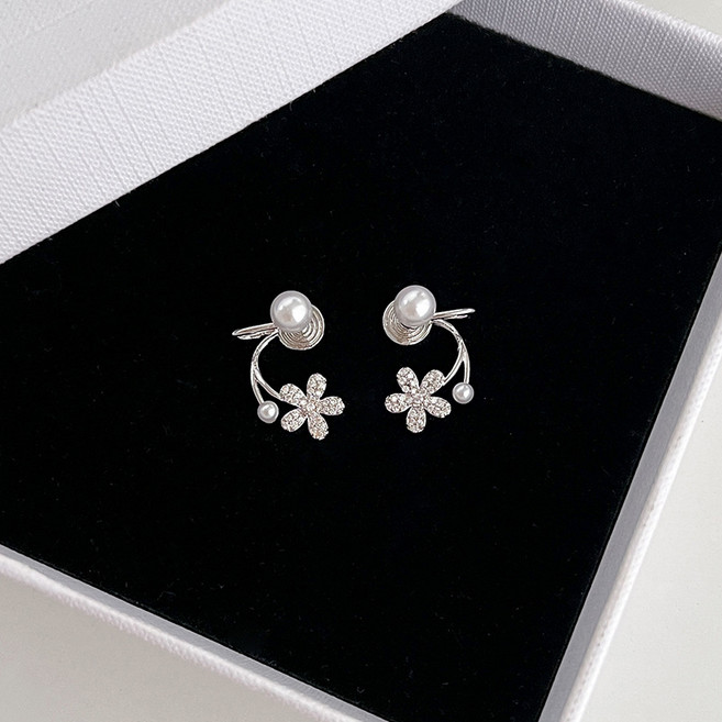 Ramlove S925 실버 침 진주 꽃 귀걸이 여성 유니크 라이트 럭셔리 고급스러운 귀걸이 모기향 접시 귀걸이 HAR-SP32