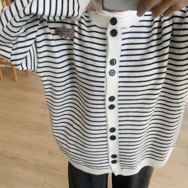 애플망고옷장 오버핏 겨울 한라 3100 곰브러찌 단가라 니트 가디건