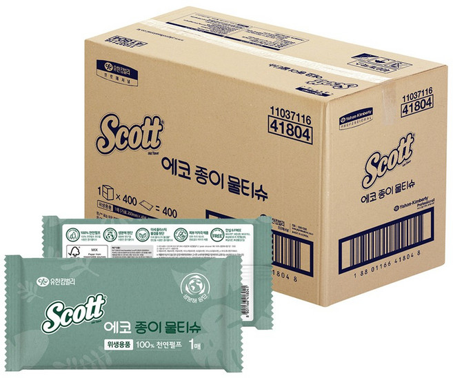 스카트 41804 식당 접객 업소용 종이물티슈 낱개포장 400매 1박스, 1개