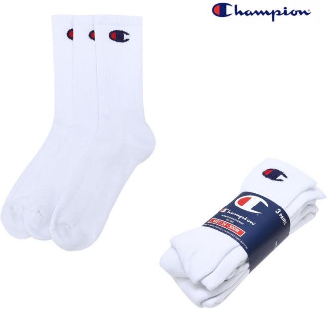 [백화점 매장판] 챔피온 풀랭스삭스 남성 여성 남녀공용 학생 쿠션 스포츠 크루 삭스 장목 3켤레 1세트(1+1+1)