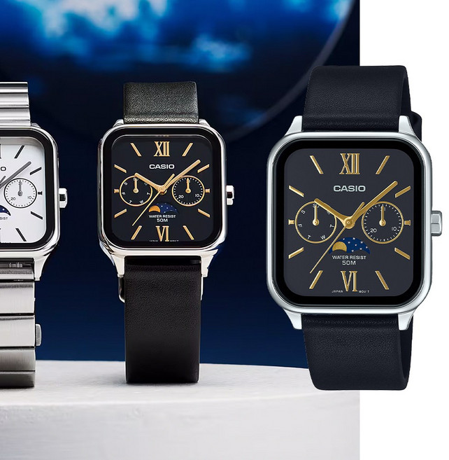 CASIO 카시오 MTP-M305L-1A2 문페이즈 스퀘어 아날로그 손목시계