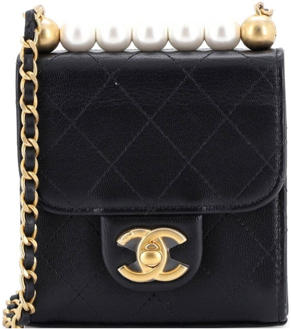 샤넬 중고 시크 펄 플랩 클러치 체인 퀼팅 고트스킨 미니 크로스 백