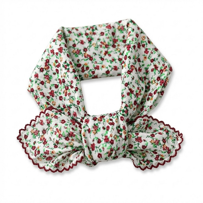 메리앤유 피코트 스티치 면 소재 잔꽃 쁘띠 손수건 스카프 목 수건