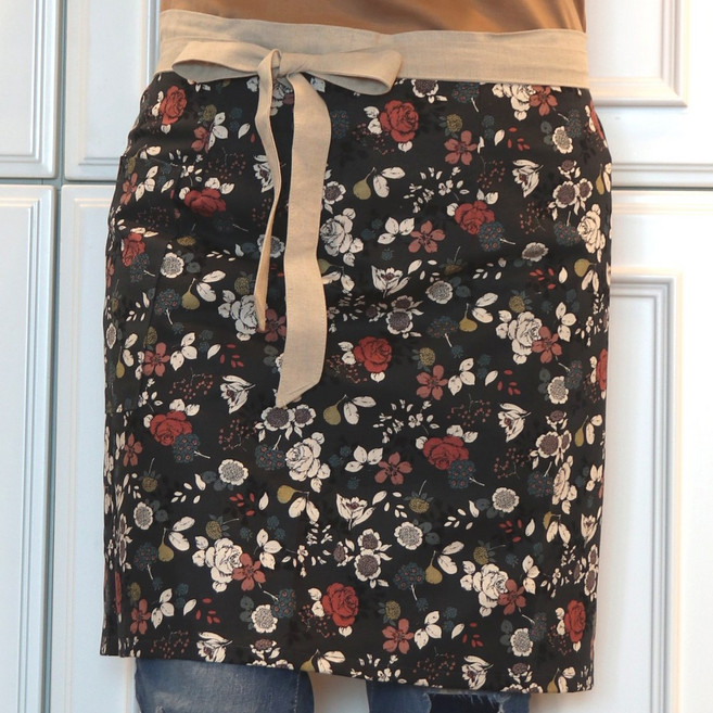 동광스토리 Cotton100% 옥스포드 레트로 플라워 커플 앞치마/남녀공용 앞치마, 허리끈 타입, 화이트 플라워, 1개