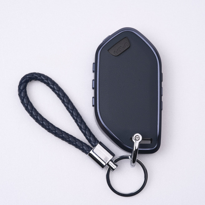 옳다스토어 기아 신형 가죽 메탈 키케이스, 9버튼, 네이비 세트