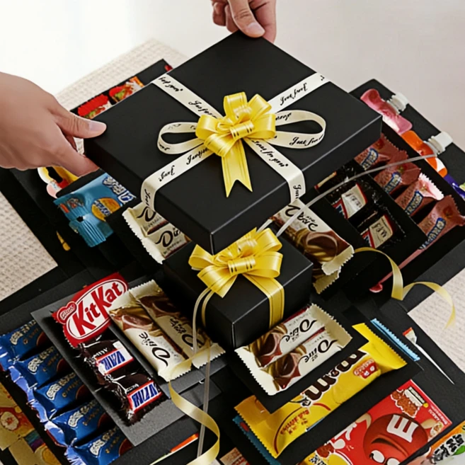 겹겹이 박스 상자 생일 이벤트, 1개, 검정색 - 쿠팡