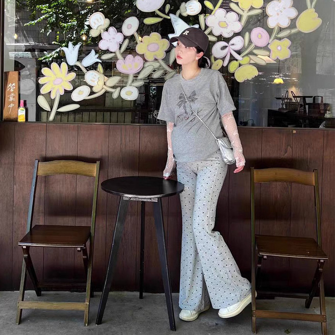 【顯瘦百搭】孕婦喇叭褲 孕婦褲 闊腿褲 直筒褲 微喇褲 波點褲 高腰託腹 春秋外穿 休閒寬鬆 小個子友好