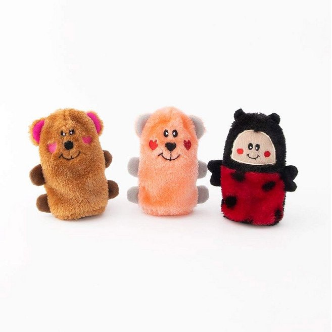 ZippyPaws 스퀴키 버디즈 바쁘지 않게 해주는 스터핑 개 소형 및 중형견용 지루함을 위한 펫 스터핑되지 않은 츄 부드러운 플러시 강아지 제품 3팩, Pink Brown Ladybug Red