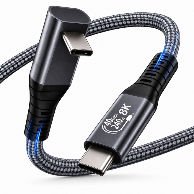 C-WIBOOL C타입-C타입 USB4 8K 썬더볼트4/3 호환 240W 40Gbps 한쪽 ㄱ자 90도고속충전데이터 케이블비디오, 1.5m, 1개
