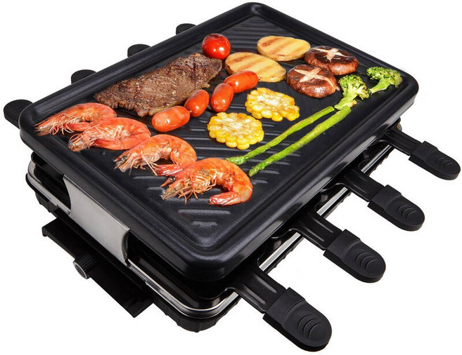 라끌렛 그릴 치즈 전기 미니 테이블 한국식 바베큐 실내 라클렛 8인용 붙지 않는 표면 온도 조절 식기 세척기 안전, 01 Electric Grill, 03 UK Adpter, 01 220V, 1개