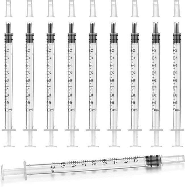 액체 계량 잉크 리필 오일 어플리케이터캡 포함용 바늘 플라스틱이 없는 1ml 주사기 12팩, 12.0