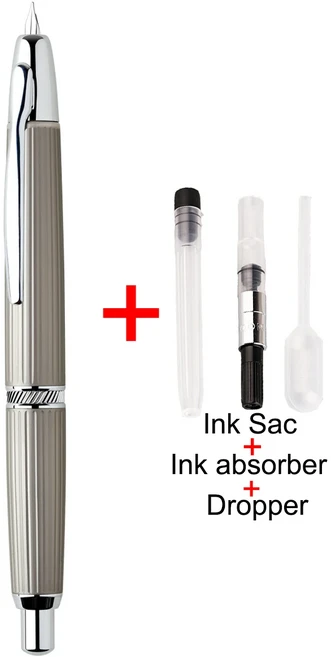 마존 A1 메탈 피쉬 스케일 프레스 만년필 리트랙터블 EF/F 닙 스트라이프 인그레이빙 잉크펜 오피스 스쿨, 04 F(0.5mm), 18 Striped Grey