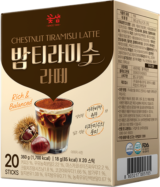 꽃샘 밤 티라미수 라떼 (18G*20입), 1개, 20개입, 18g