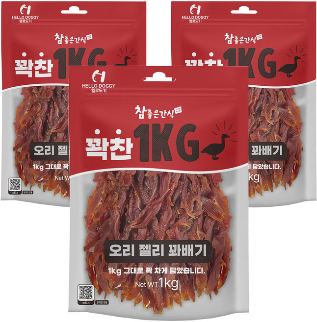 헬로도기 참좋은간식 꽉찬 대용량 사사미, 오리, 1kg, 3개