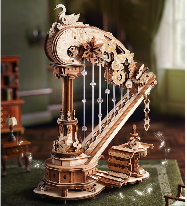 로보타임 ROKR 하프 오르골 우드 조립 퍼즐 미니어처, 1개