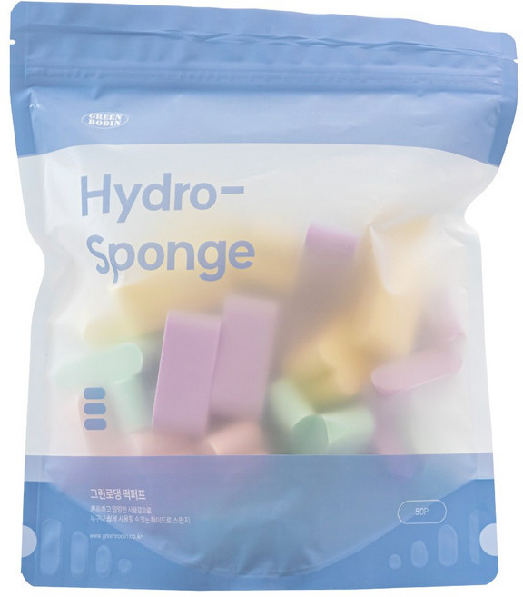 그린로댕 떡퍼프 50p 하이드로스펀지 메이크업 파운데이션 퍼프, 50개, Mix