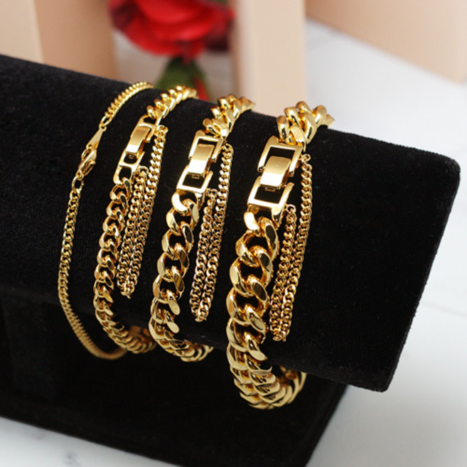 쥬얼누리 JGP 016 [B] 통통커브체인 18kgp 도금팔찌