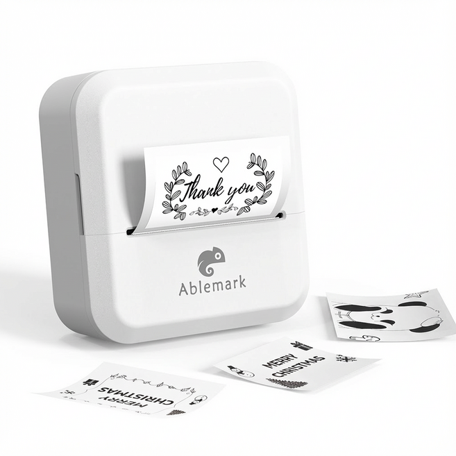Ablemark 라벨 프린터기 스티커 라벨지포함 고속인쇄 바코드 생성 큐알코드 스캔 가능, 1세트, 화이트