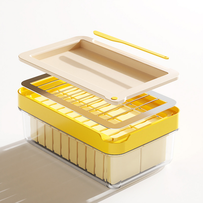 버터 치즈 슬라이서 밀폐용기 버터 커터기, 노란색, 1개