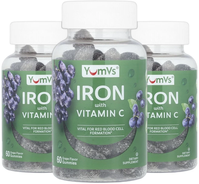 얌브이스 철분 iron 비타민C 함유 포도 구미젤리 60개 2+1, 3개 - 쿠팡