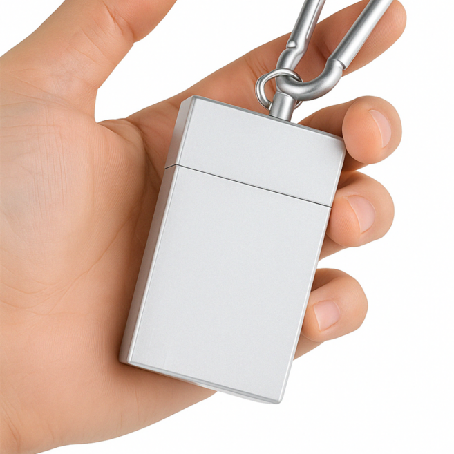 플렉스 컴팩트 휴대용 재떨이 메탈 카라비너 담배꽁초 케이스 차량용 캠핑용 미니 금속 슬라이드형, 1개, 그레이