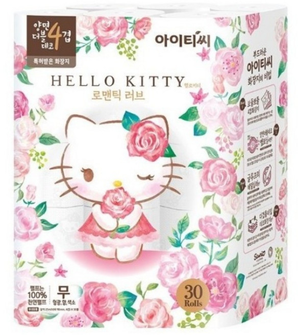 ITC 헬로키티 로맨틱 러브 4겹 천연펄프 롤화장지, 25m, 30롤, 1개