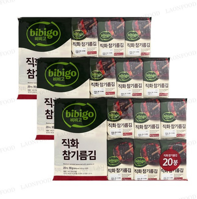비비고 직화 참기름김, 90g, 3개