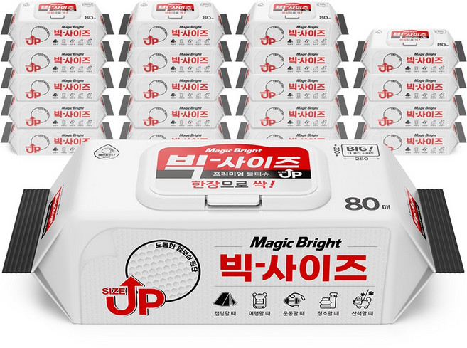 매직브라이트 도톰한 엠보싱 빅사이즈 물티슈 캡형, 60g, 80매입, 20개