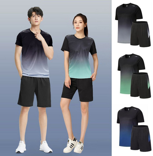 남녀공용 그라데이션 반팔 반바지 트레이닝복 세트 poo*237Ql